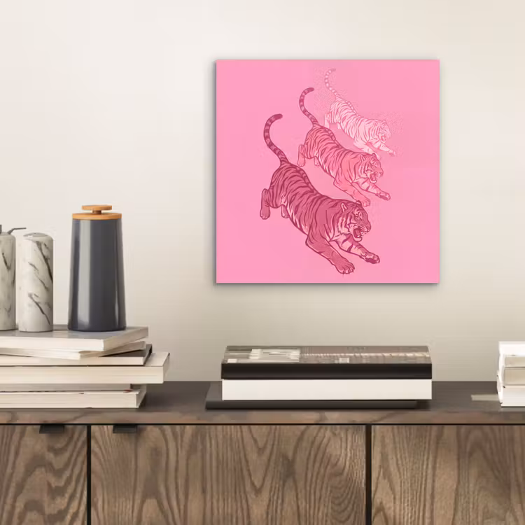 Kat - Springend - Dieren - Roze - Modern aluminium wit klein -sfeer1