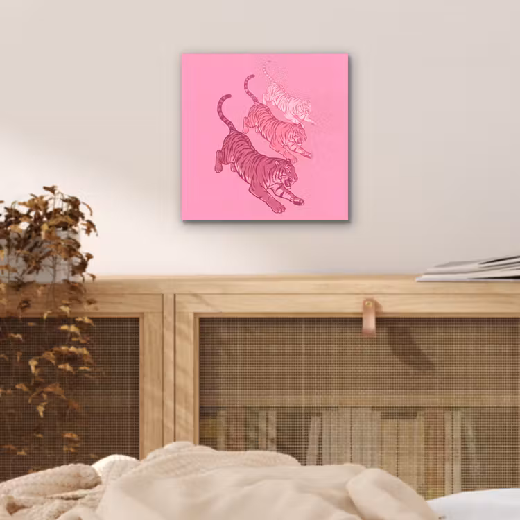 Kat - Springend - Dieren - Roze - Modern aluminium wit klein -sfeer3