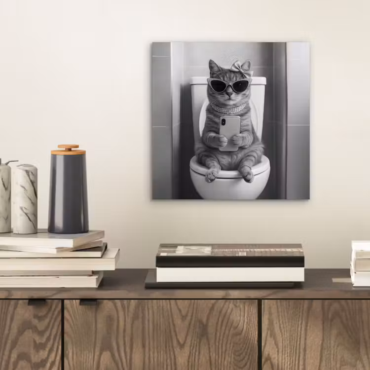 Kat - Telefoon - Toilet - Zwart - Wit aluminium wit klein -sfeer1