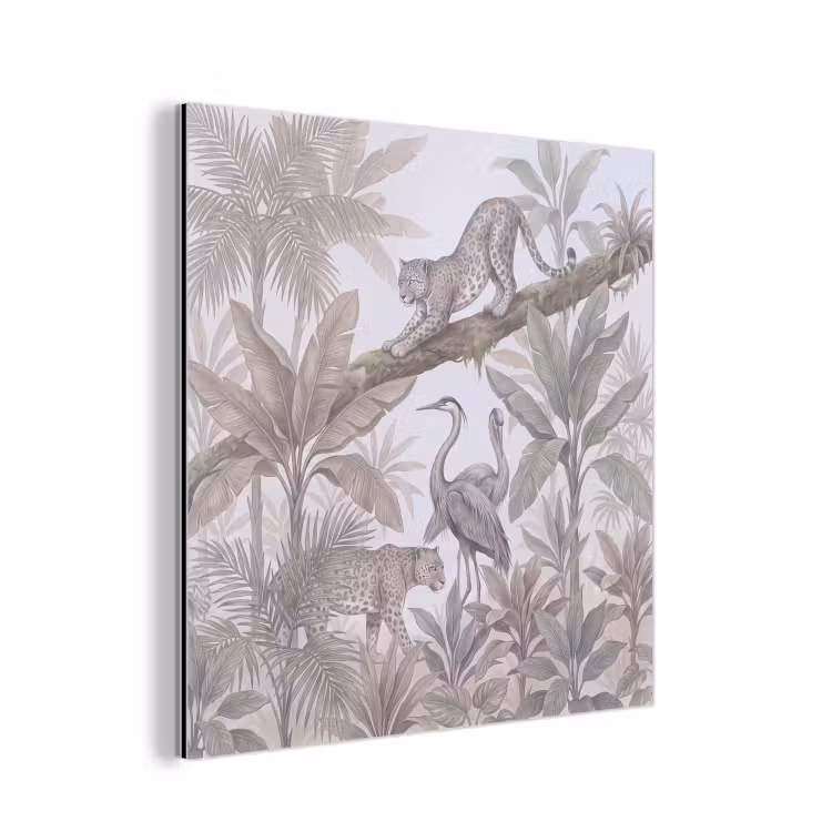 Kat - Vogel - Jungle - Illustratie - Dieren aluminium wit klein -3d