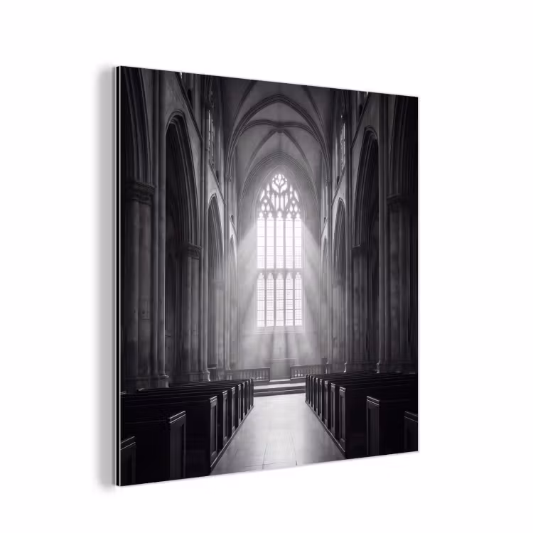 Kerk - Interieur - Lichtstralen - Architectuur - Klassiek aluminium wit klein -3d