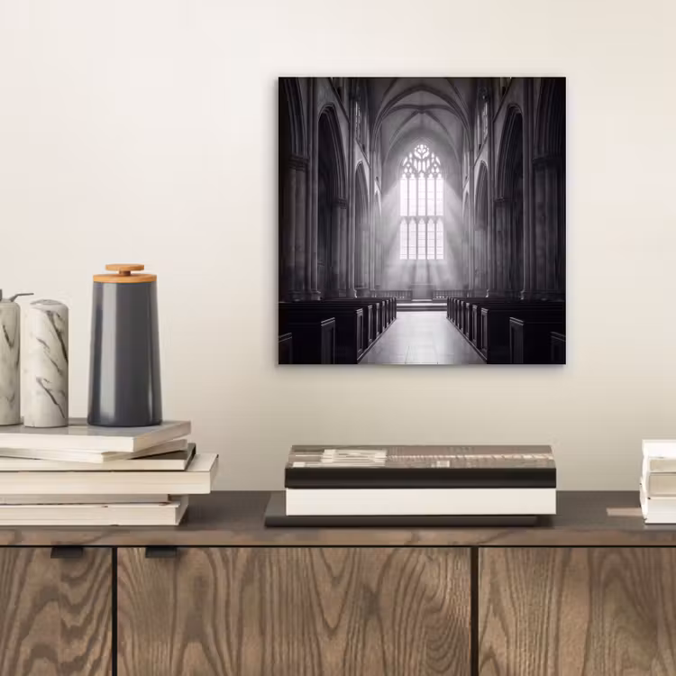 Kerk - Interieur - Lichtstralen - Architectuur - Klassiek aluminium wit klein -sfeer1