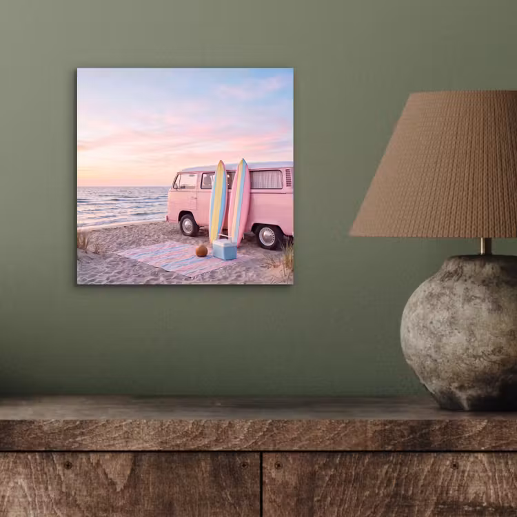 Busje - Strand - Surfplank - Zomer - Roze aluminium wit klein -sfeer2