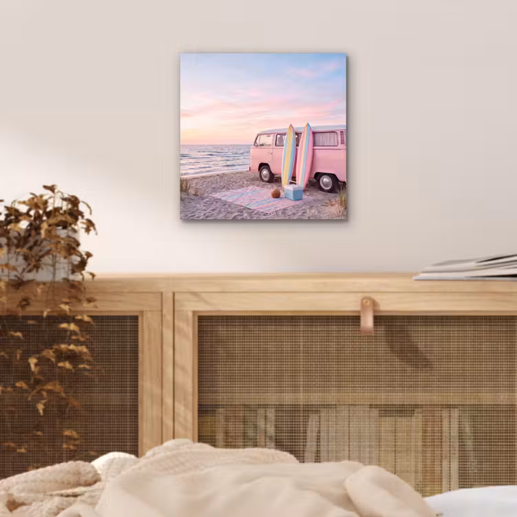 Busje - Strand - Surfplank - Zomer - Roze aluminium wit klein -sfeer3