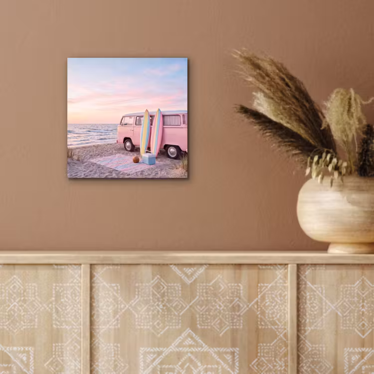 Busje - Strand - Surfplank - Zomer - Roze aluminium wit klein -sfeer4