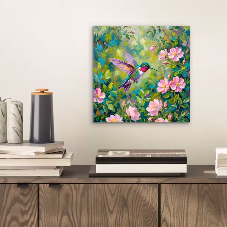 Kolibrie - Bloemen - Natuur - Kleurrijk aluminium wit klein -sfeer1
