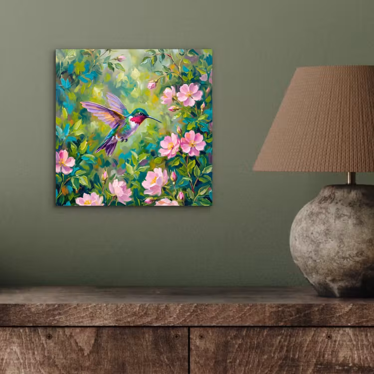 Kolibrie - Bloemen - Natuur - Kleurrijk aluminium wit klein -sfeer2