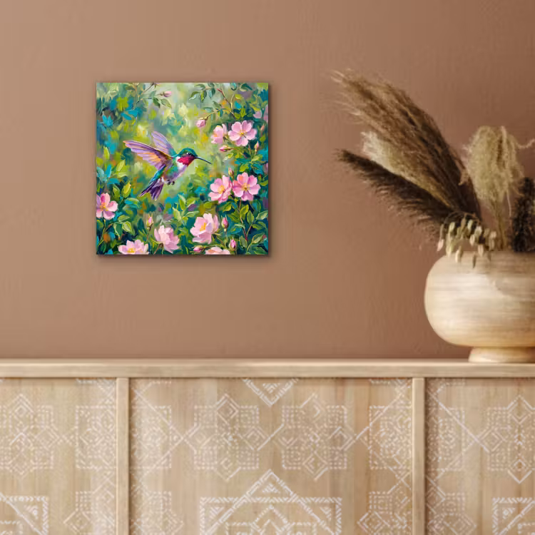 Kolibrie - Bloemen - Natuur - Kleurrijk aluminium wit klein -sfeer4