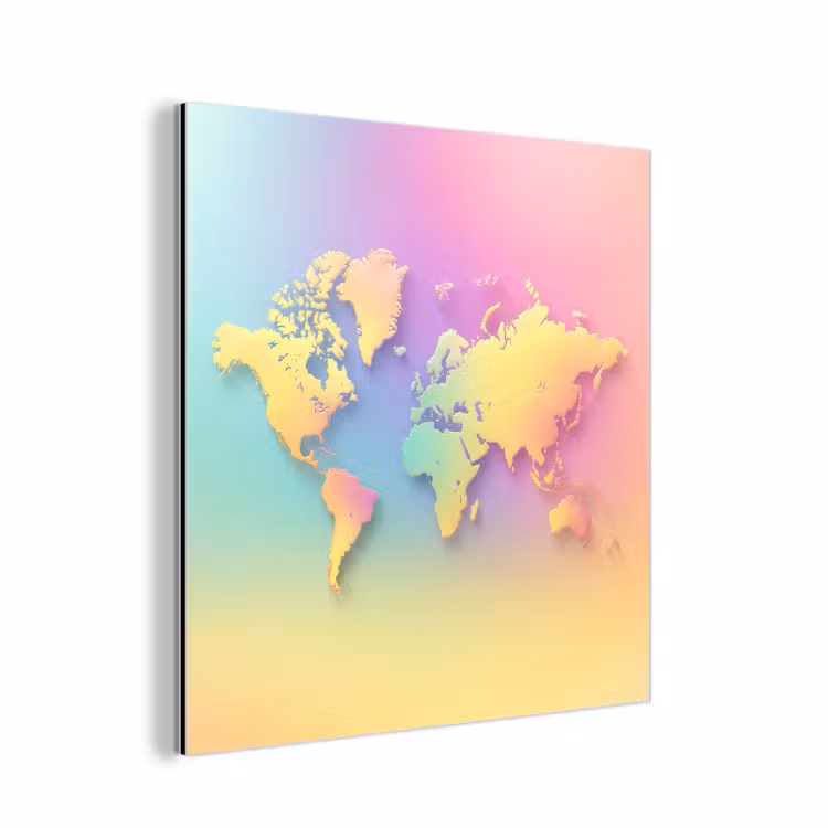 Continenten - Pastelkleuren - Overloop aluminium wit klein -3d