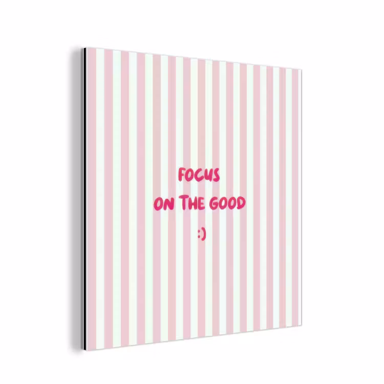 Focus on the good - Strepen - Roze - Smiley aluminium wit klein -3d