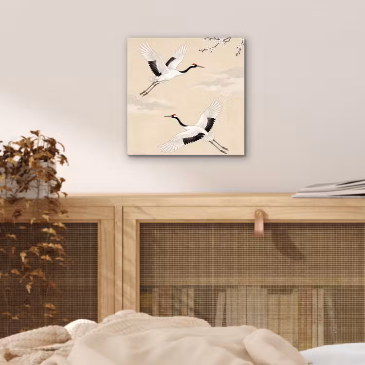 Kraanvogels - Bloesem - Beige aluminium wit klein -sfeer3