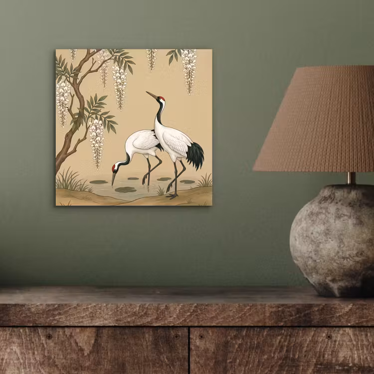 Kraanvogels - Water - Beige aluminium wit klein -sfeer2