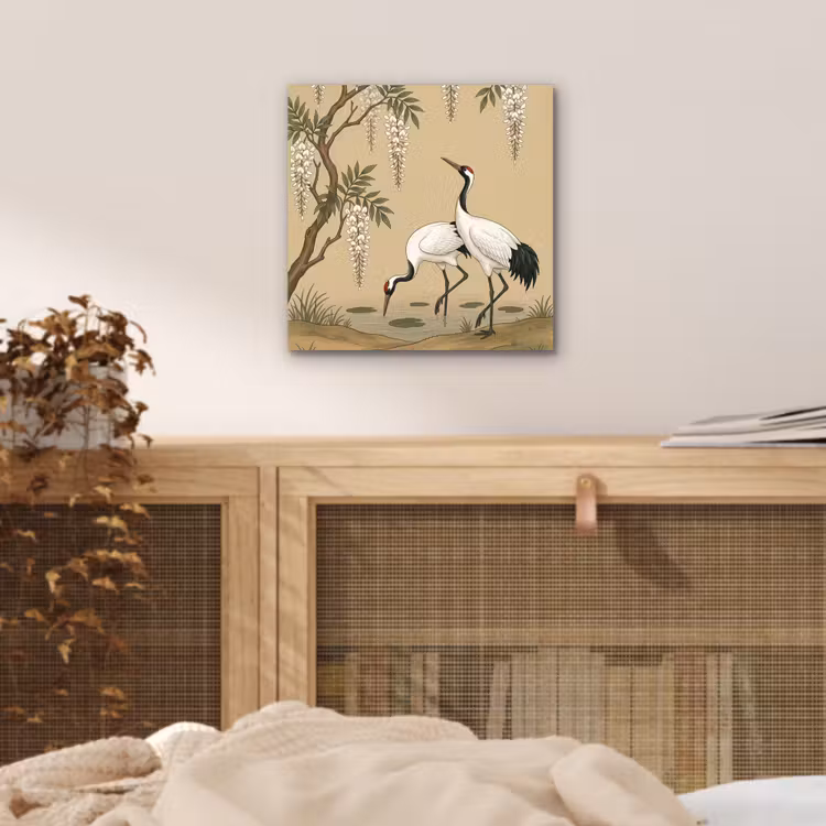 Kraanvogels - Water - Beige aluminium wit klein -sfeer3