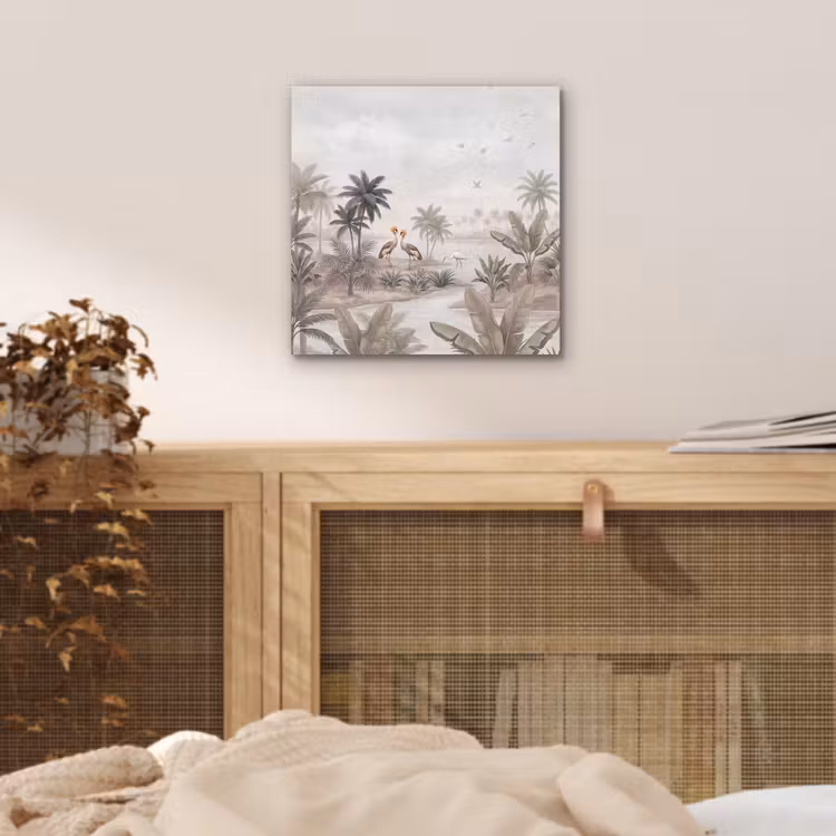 Kraanvogels - Palmbomen - Tropisch aluminium wit klein -sfeer3