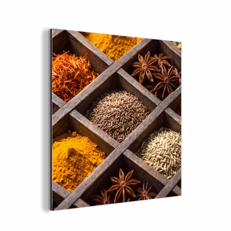 Alu-Dibond-Bild - Kräuter – Holz – Essen - Kruiden - Houten - Eten aluminium wit klein