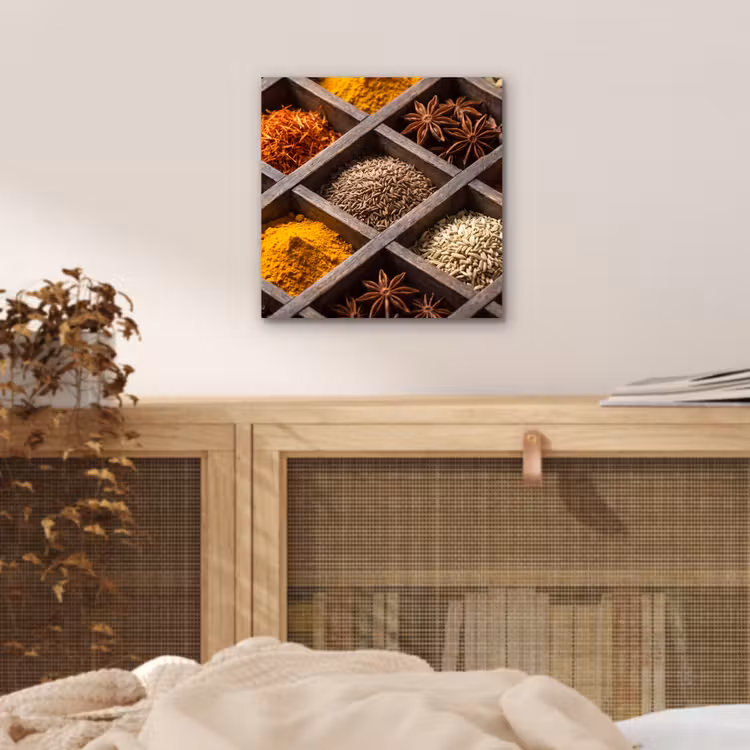 Alu-Dibond-Bild - Kräuter – Holz – Essen - Kruiden - Houten - Eten aluminium wit klein