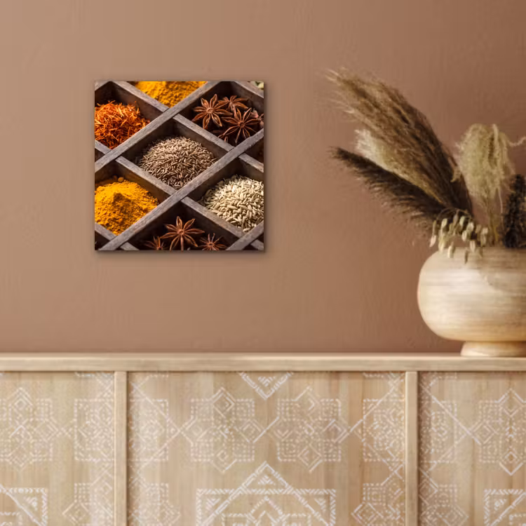 Alu-Dibond-Bild - Kräuter – Holz – Essen - Kruiden - Houten - Eten aluminium wit klein