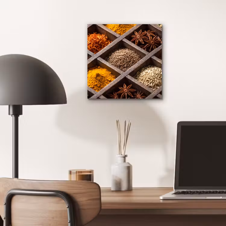Alu-Dibond-Bild - Kräuter – Holz – Essen - Kruiden - Houten - Eten aluminium wit klein
