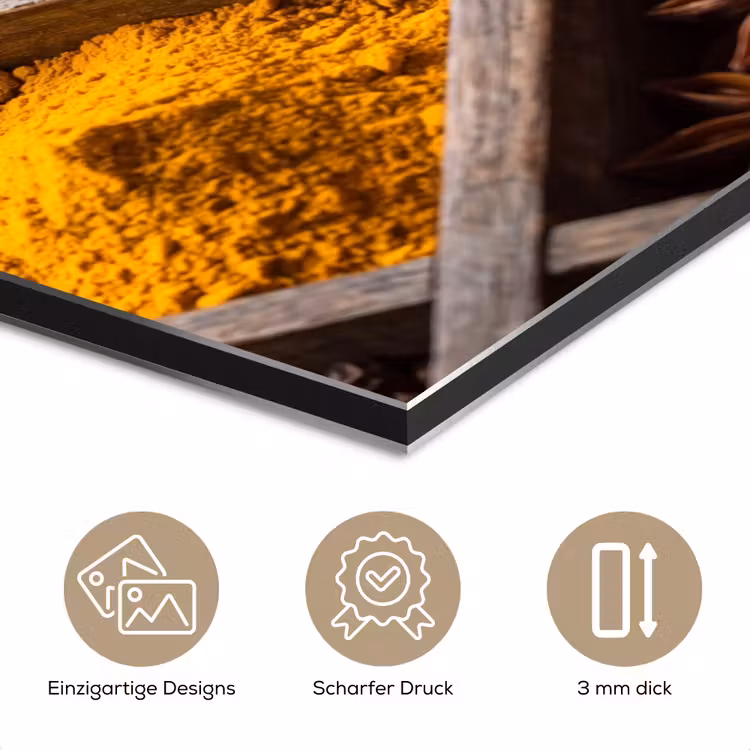 Alu-Dibond-Bild - Kräuter – Holz – Essen - Kruiden - Houten - Eten aluminium wit klein