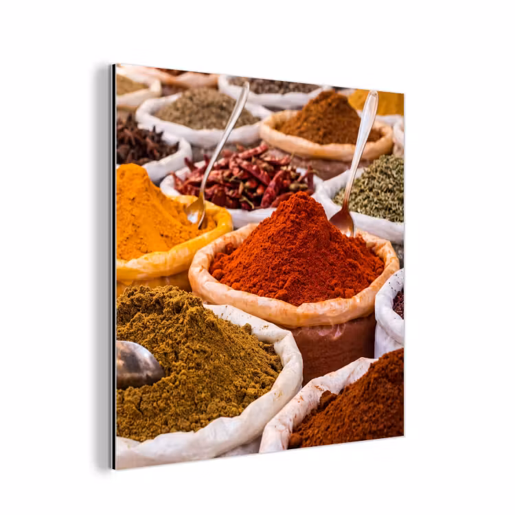 Alu-Dibond-Bild - Kräuter – Markt – Essen - Kruiden - Markt - Eten aluminium wit klein