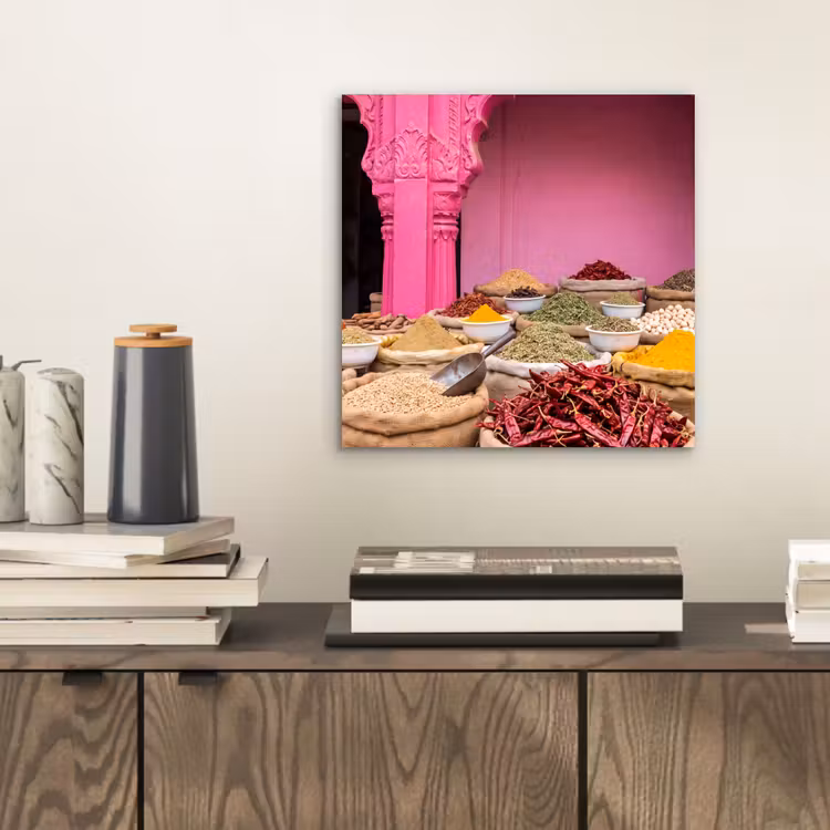 Alu-Dibond-Bild - Kräuter – Markt – Rosa - Kruiden - Markt - Roze aluminium wit klein