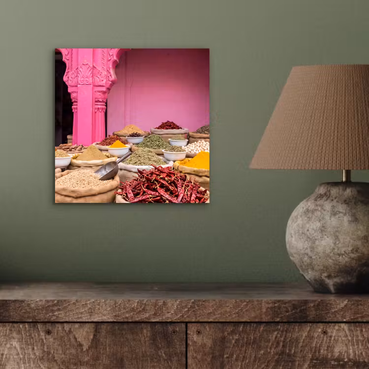 Alu-Dibond-Bild - Kräuter – Markt – Rosa - Kruiden - Markt - Roze aluminium wit klein