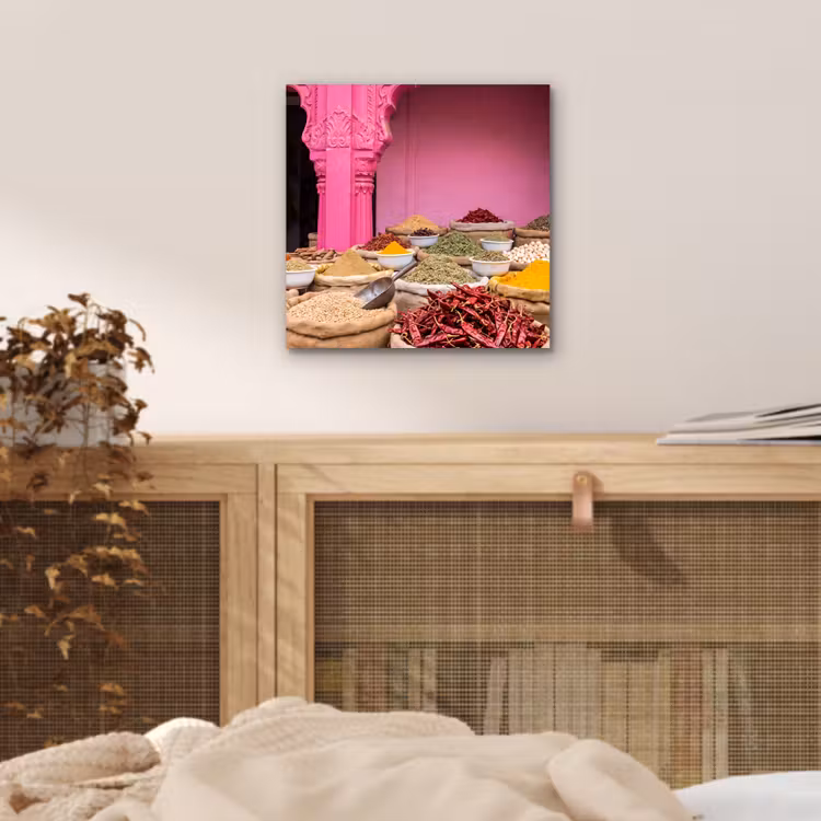 Alu-Dibond-Bild - Kräuter – Markt – Rosa - Kruiden - Markt - Roze aluminium wit klein