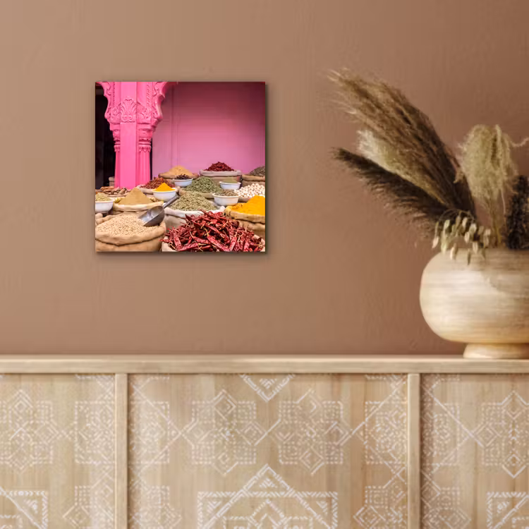Alu-Dibond-Bild - Kräuter – Markt – Rosa - Kruiden - Markt - Roze aluminium wit klein