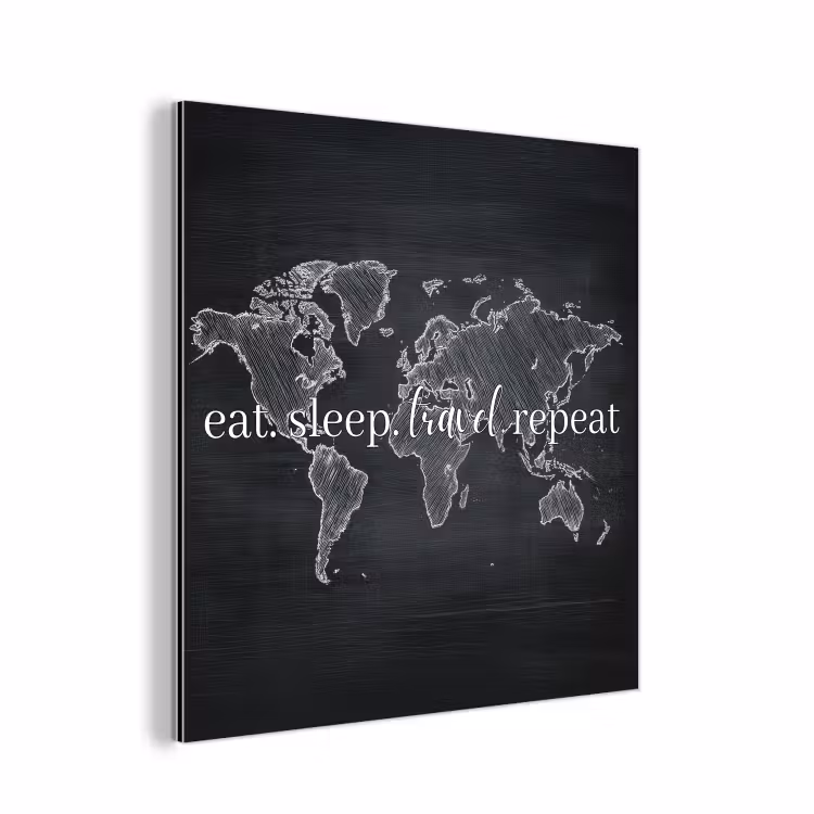 Krijt - Zwart - Quote - Wereldkaart aluminium wit klein -3d