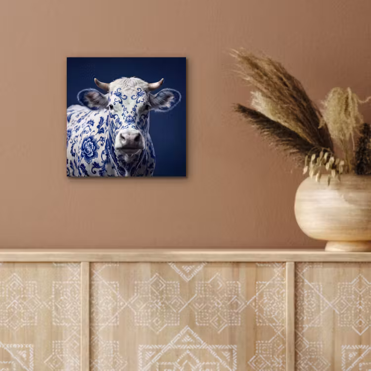Koe - Delfts - Blauw - Artistiek aluminium wit klein -sfeer4