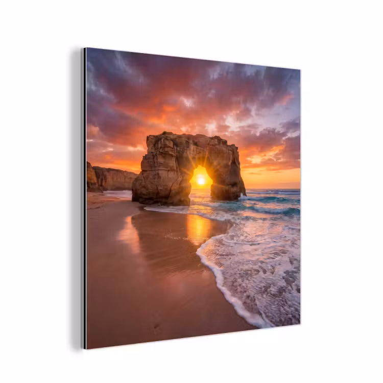Kust - Rots - Zonsondergang - Zee - Natuur aluminium wit klein -3d