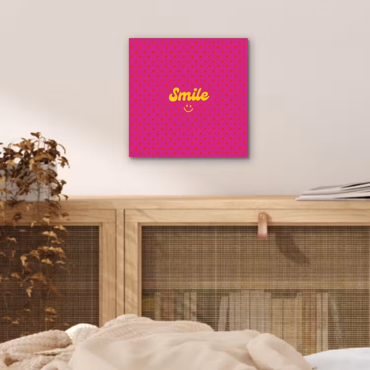 Smile - Stippen - Geel - Smiley - Roze aluminium wit klein -sfeer3