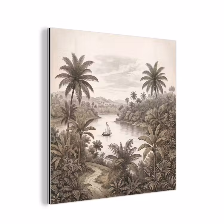 Landschap - Rivier - Boot - Tropisch - Vintage aluminium wit klein -3d