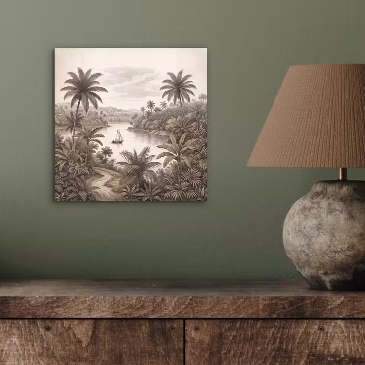 Landschap - Rivier - Boot - Tropisch - Vintage aluminium wit klein -sfeer2