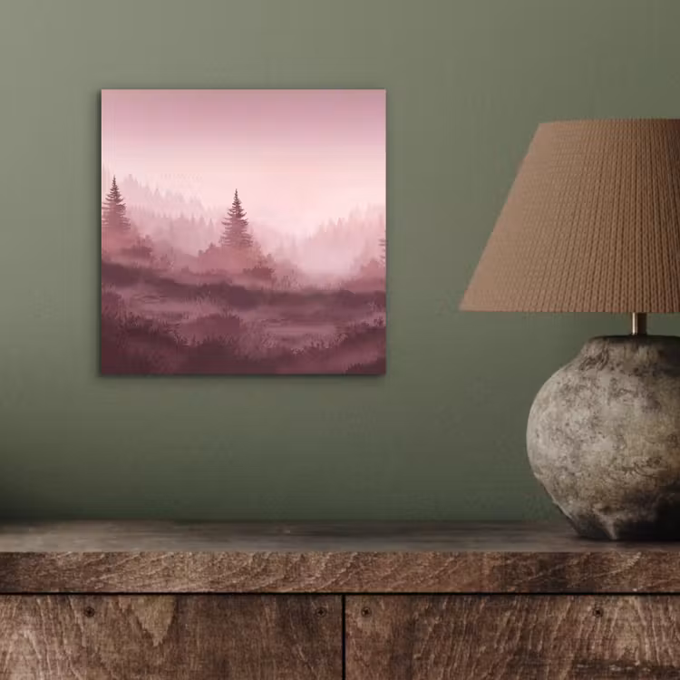 Landschap - Mistig - Roze aluminium wit klein -sfeer2