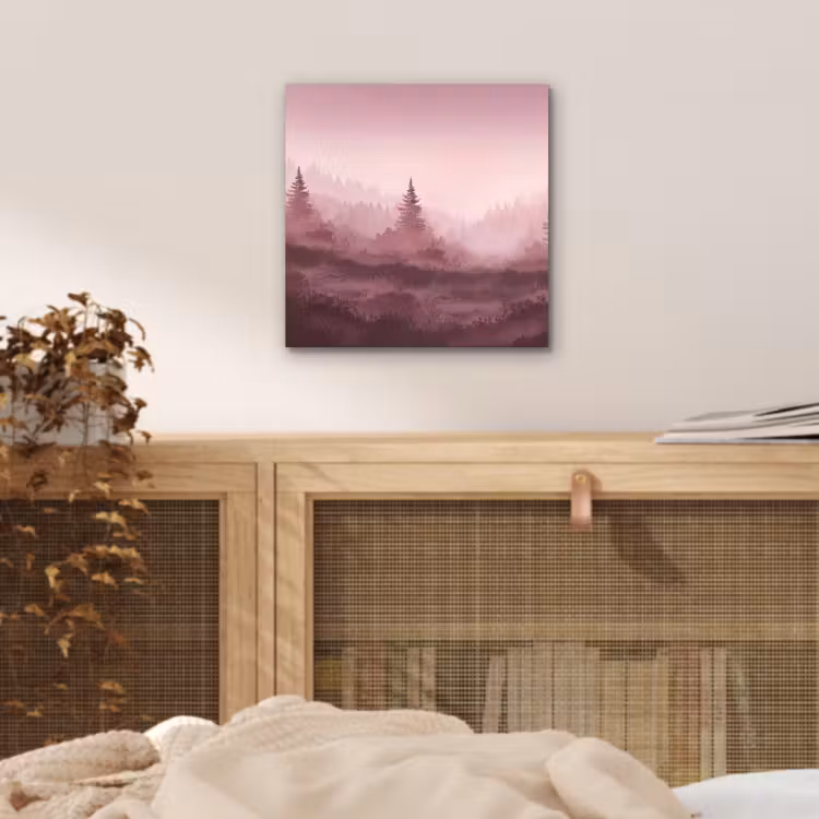 Landschap - Mistig - Roze aluminium wit klein -sfeer3