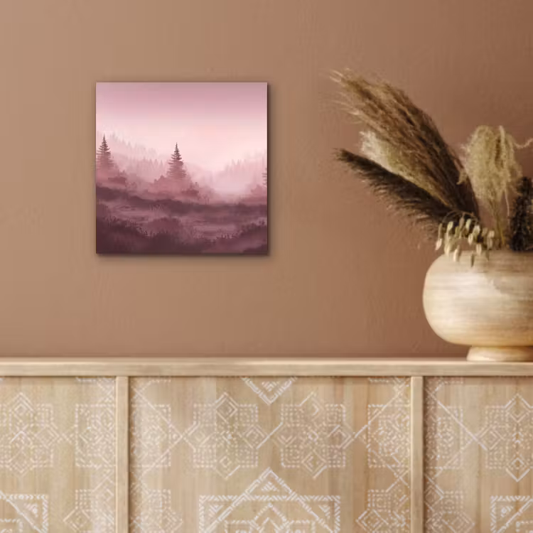 Landschap - Mistig - Roze aluminium wit klein -sfeer4