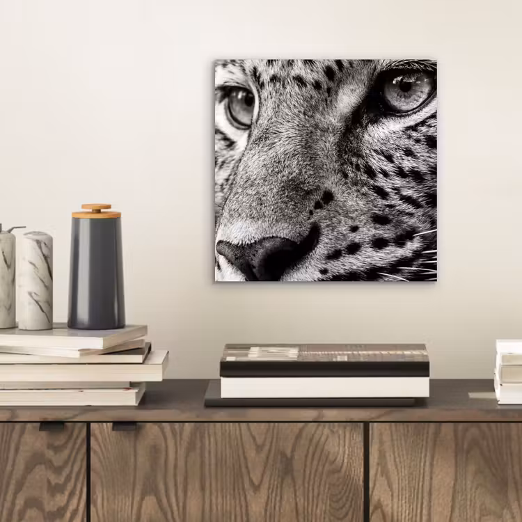 Luipaard - Zwart - Wit - Oog aluminium wit klein -sfeer1