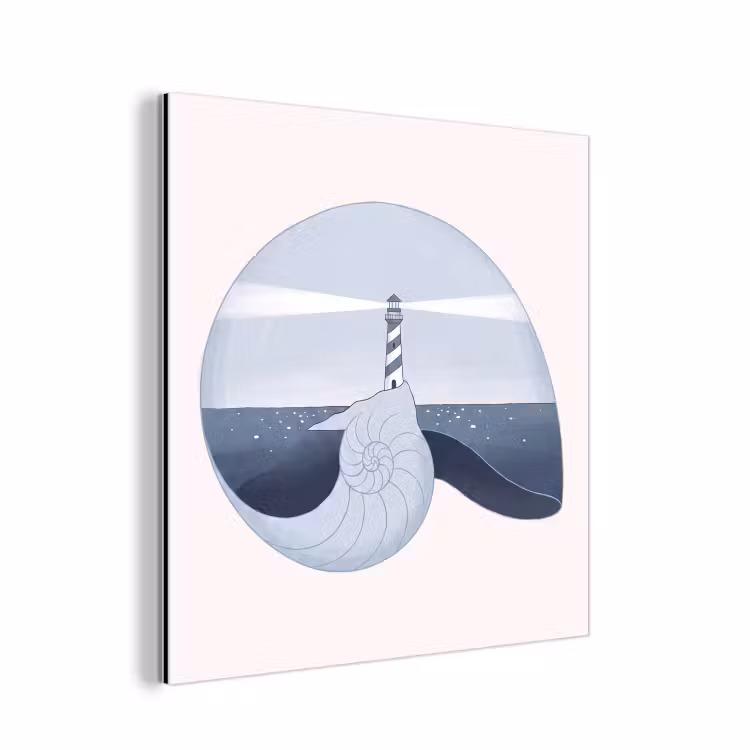 Vuurtoren - Zee - Schelp - Abstract - Blauw aluminium wit klein -3d