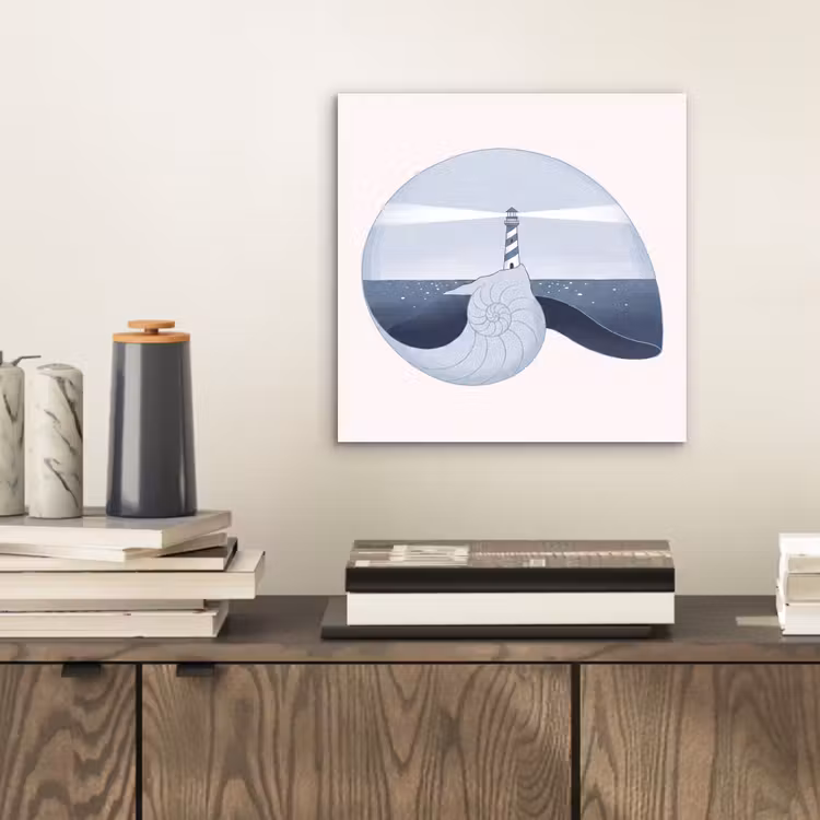 Vuurtoren - Zee - Schelp - Abstract - Blauw aluminium wit klein -sfeer1