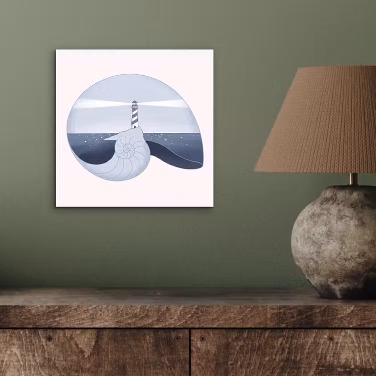 Vuurtoren - Zee - Schelp - Abstract - Blauw aluminium wit klein -sfeer2