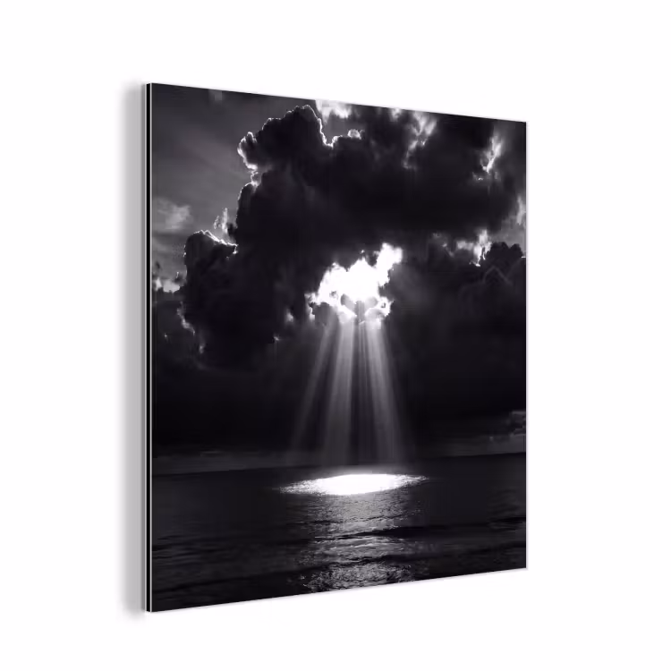 Licht - Wolken - Zee - Zwart-wit - Natuur aluminium wit klein -3d