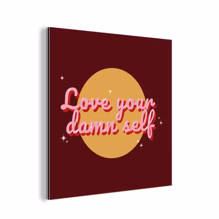 love your damn self - Cirkel - Glitter - Rood aluminium wit klein -3d