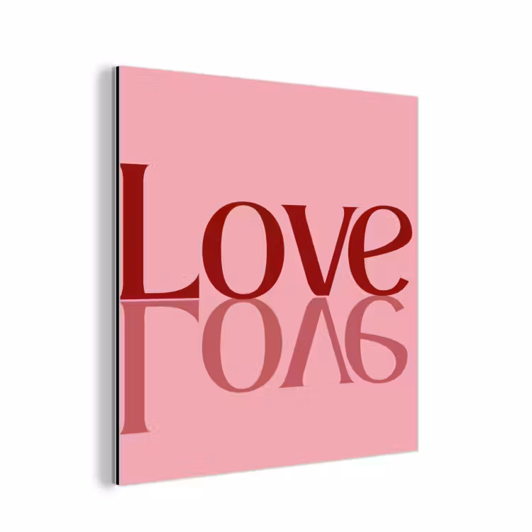 Love - Roze - Spiegeling aluminium wit klein -3d