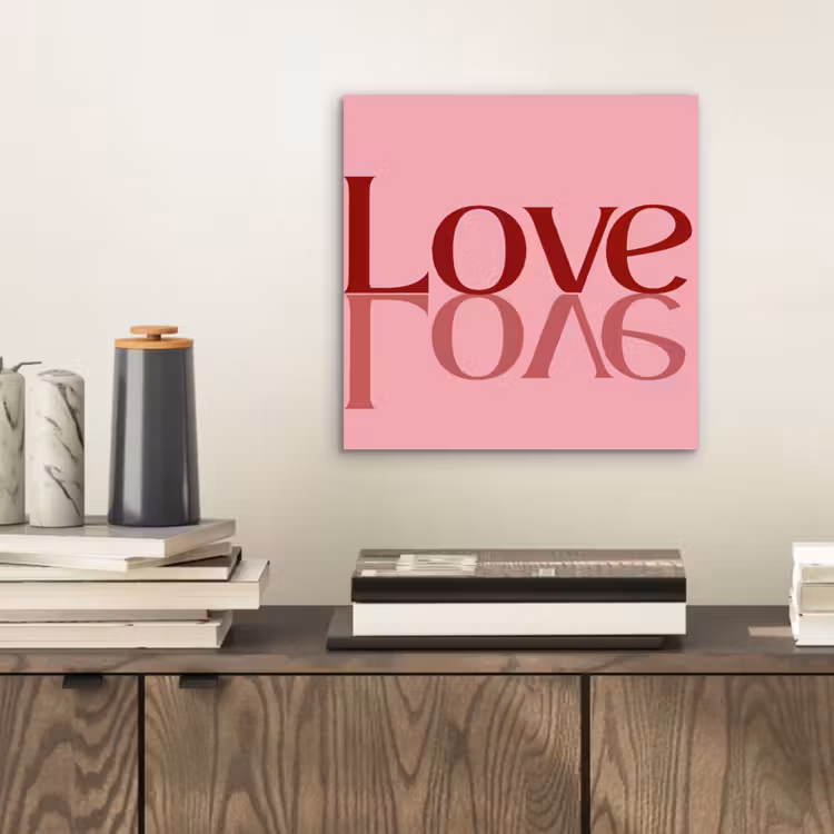 Love - Roze - Spiegeling aluminium wit klein -sfeer1