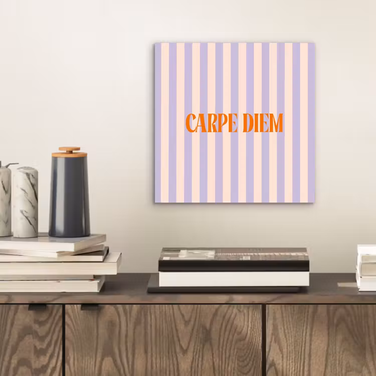 Lila - Oranje - Strepen - Carpe Diem aluminium wit klein -sfeer1