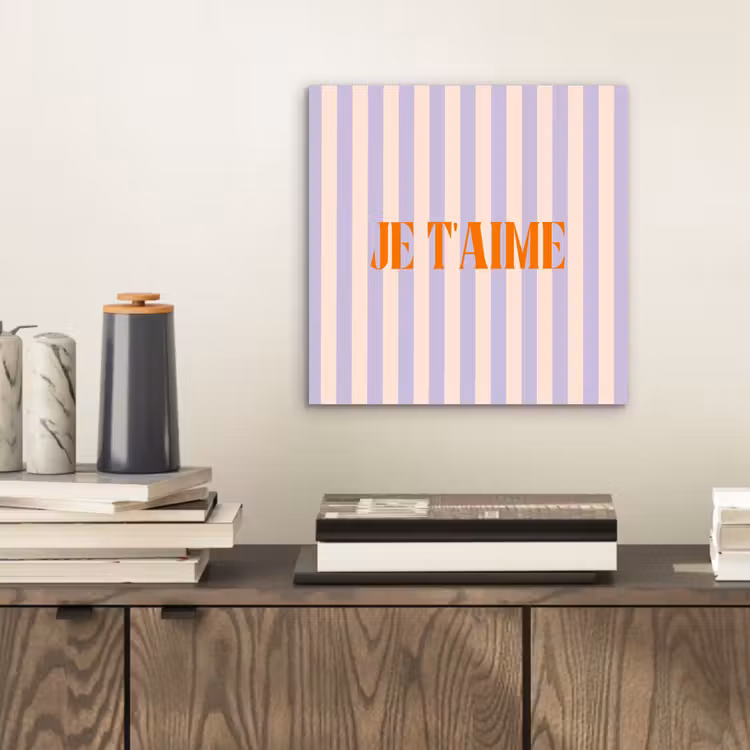 Lila - Oranje - Strepen - Je t'aime aluminium wit klein -sfeer1