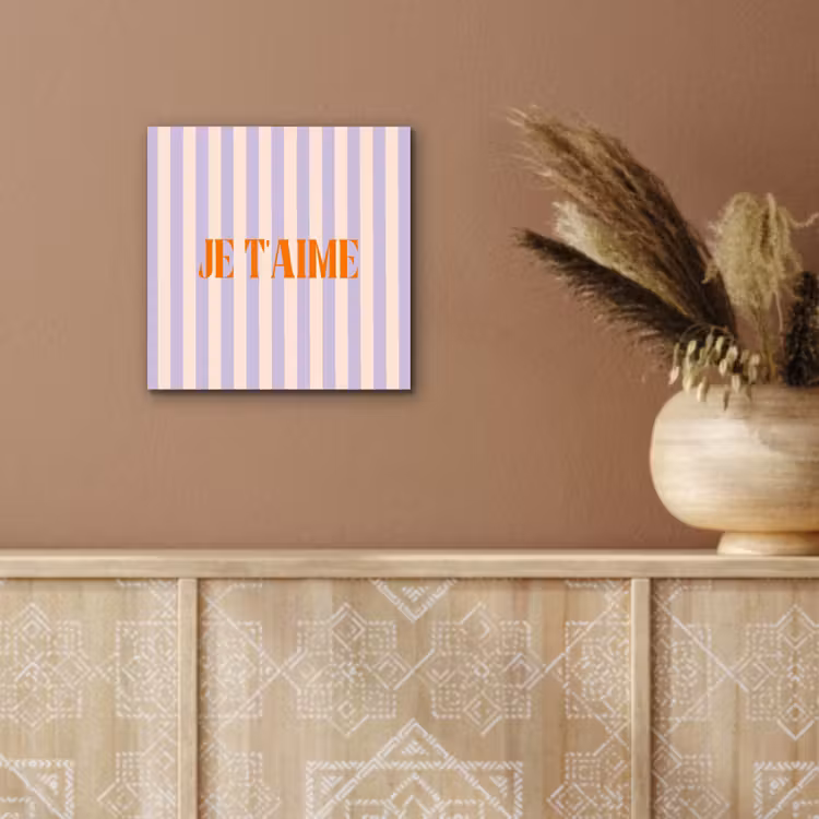 Lila - Oranje - Strepen - Je t'aime aluminium wit klein -sfeer4
