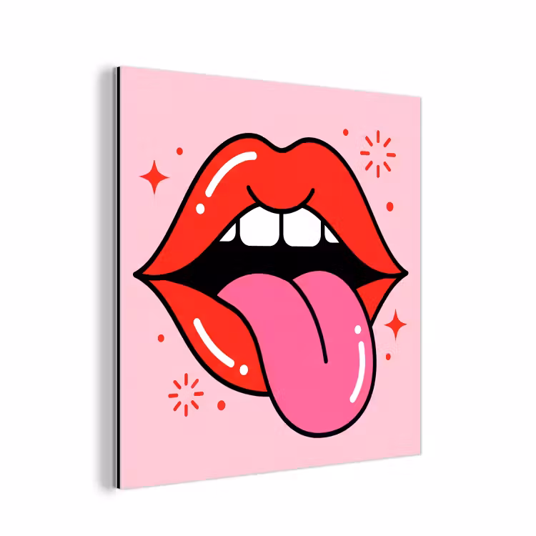 Lippen - Tong - Pop-art - Kleurrijk - Roze aluminium wit klein -3d