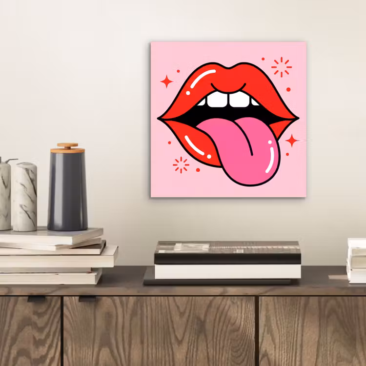 Lippen - Tong - Pop-art - Kleurrijk - Roze aluminium wit klein -sfeer1